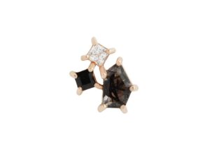 Lyra - Tourmalated Quartz + Black Spinel + CZ - Solid 14Kt Gold Threadless End