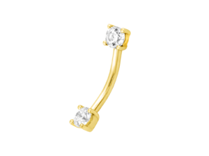 14Kt Solid Gold Empress Curved CZ Gem Barbell