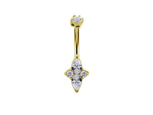 Marina Solid 18Kt Gold CZ Navel Bar