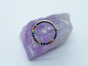 Rainbow Front Facing CZ Titanium Clicker