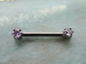 Titanium Princess Cut Prong Set Nipple Barbell