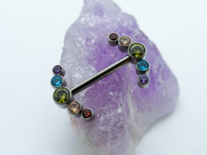 Rainbow Titanium Semi-Bezel Set 5 Cluster CZ Nipple Barbell