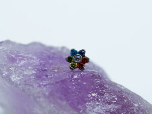 Rainbow Titanium Flower CZ Threadless End