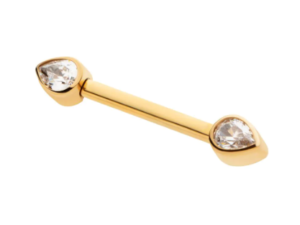 24Kt Gold PVD Titanium Threadless Teardrop CZ Nipple Barbell