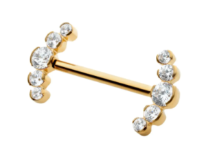 24Kt Gold PVD Titanium Semi-Bezel Set 5 Cluster CZ Nipple Barbell