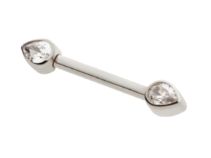 Titanium Threadless Bezel CZ Teardrop Nipple Barbell