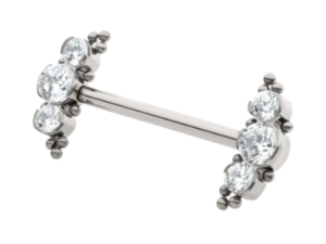 Titanium Beads and Semi-Bezel Set 3 Cluster CZ Nipple Barbell