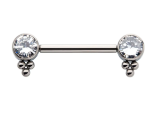 Titanium Trio Bead + Bezel Set CZ Nipple Barbell