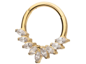 24Kt Gold PVD Titanium 9 Gem Marquise Cluster Clicker