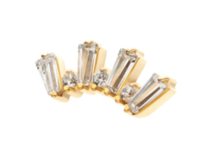 24KT PVD Titanium Baguette and Round CZ Cluster End