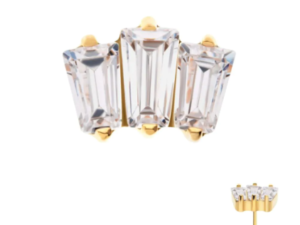 24KT PVD Titanium Baguette 3 Gem CZ Cluster End